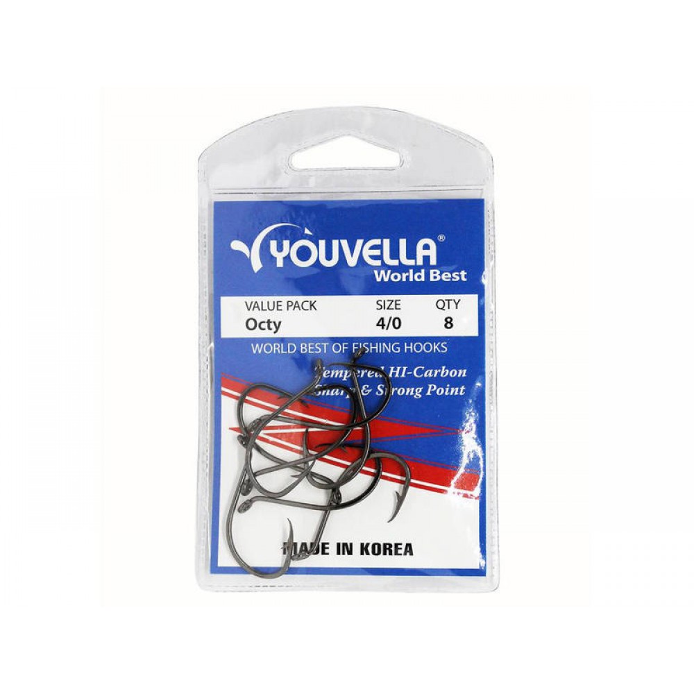 YOUVELLA Octy Hook 4/0 - 8 Pack - Size #4 Fishing Hooks