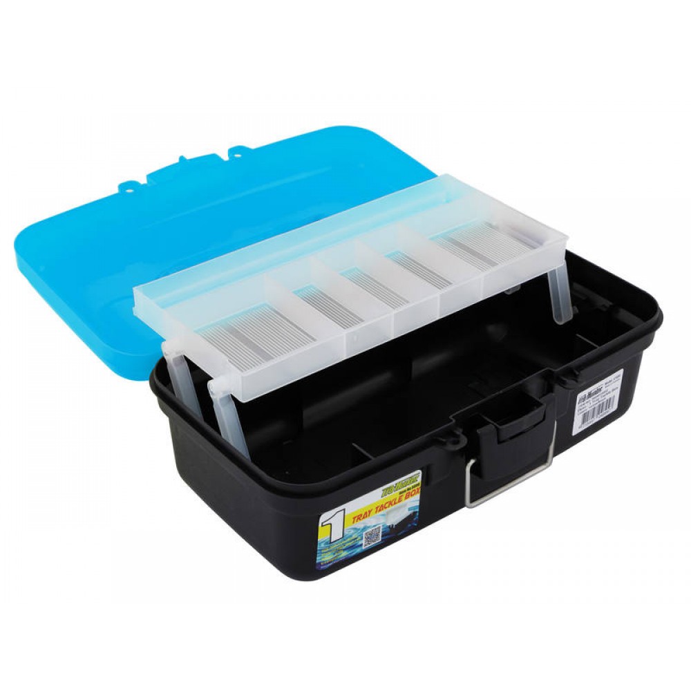 Fishing Tackle Box with 1 Fold-Out Tray - Blue, 6 Compartments